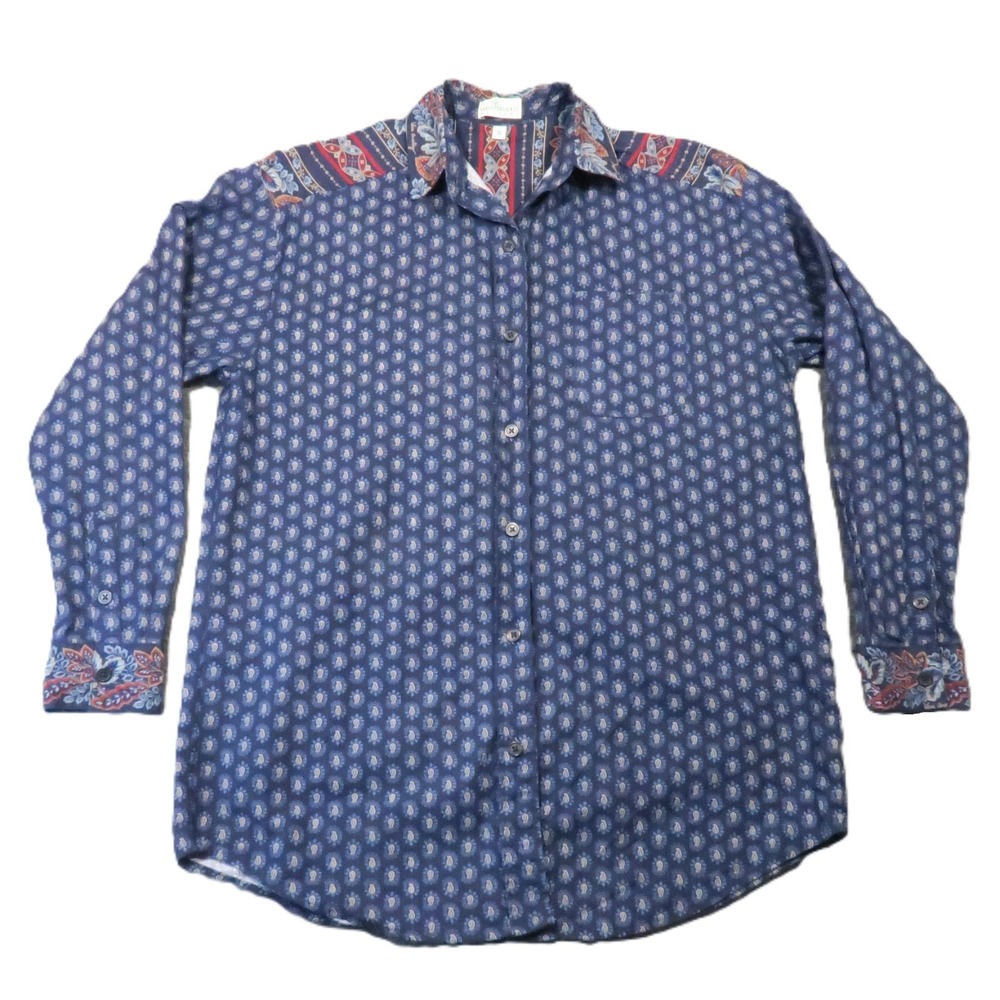 Vintage 90s Vera Bradley Paisley Shirt S Blue Long Sleeve Button Up USA Boho